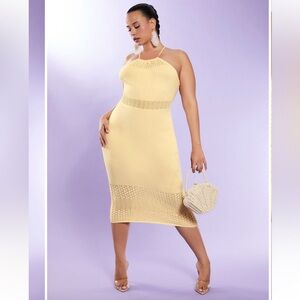 Forever 21 plus size butter yellow cut out crochet midi dress